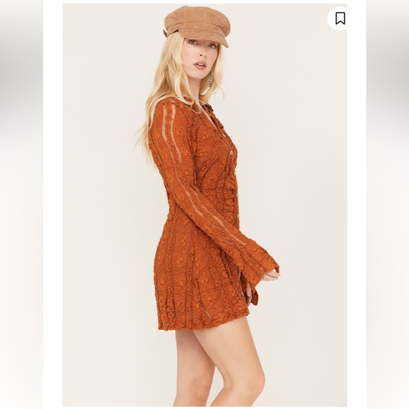 NWT Free People's shayla lace mini dress size S Pumpkin $ 158 - Picture 2 of 16